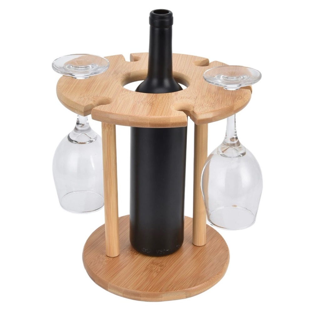 Bamboo Wine Bottle & Glasses Holder